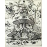 PATRICK WOODROFFE limited edition (4/50) etching - fairy tale type illustration entitled 'Mushroom