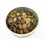 VINTAGE TIN & CONTENTS to include large quantity of penny's and half penny coins, appearing to be