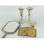 ASSORTED SILVER / PART-SILVER ITEMS to include pair of weighted bud-vases, machine-turned vanity-