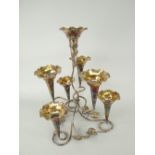 VINTAGE EPNS EPERGNE in the form of trailing ivy with seven trumpet shaped posy vases, 35cms high