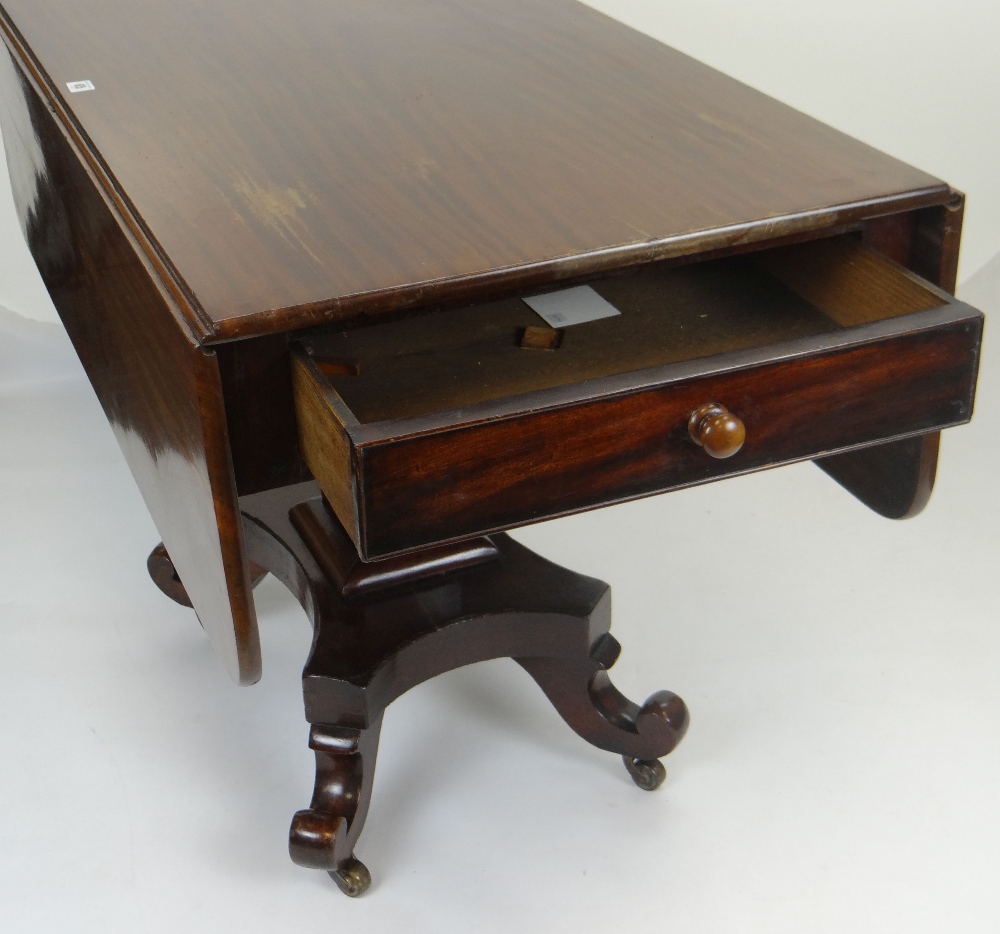 VICTORIAN MAHOGANY SOFA-TABLE, twin drop flaps, columnal supports with scroll feet and casters, - Image 3 of 3