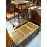 VINTAGE LINEN-FOLD & PANELLED BLANKET CHEST / CIRCULAR TOP TABLE NEST OF THREE COFFEE TABLES