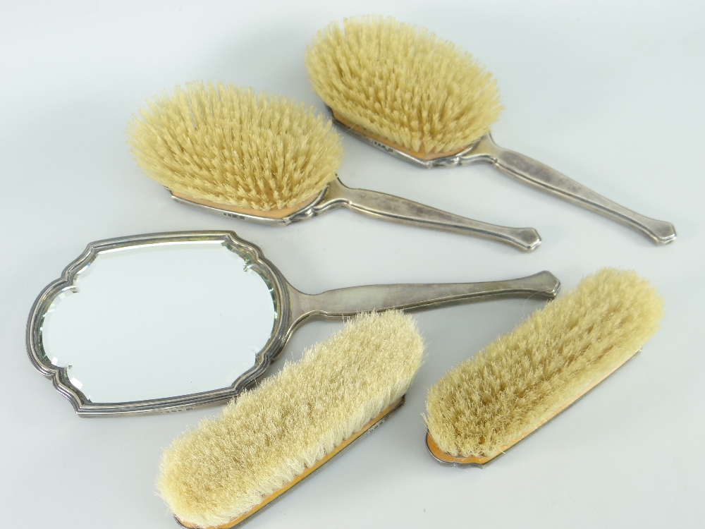 SILVER & GUILLOCHE BLUE ENAMEL FIVE-PIECE VANITY SET comprising pair of hairbrushes, pair of - Image 2 of 2