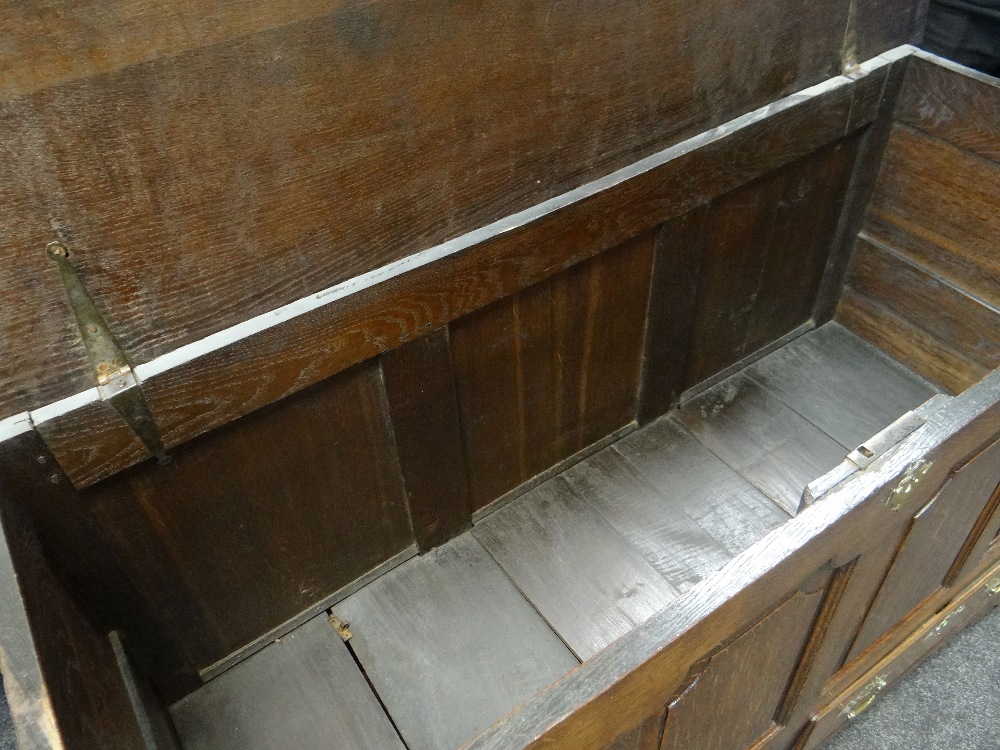 GOOD 19TH CENTURY OAK BLANKET CHEST of large form, two base drawers, four carved fielded panels to - Image 2 of 2