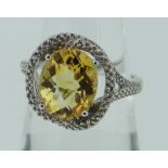 9CT WHITE GOLD CITRINE RING in box, 5.6gms