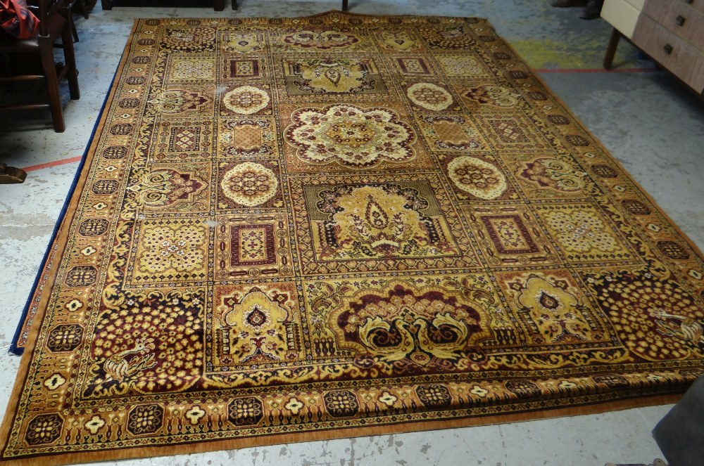 LARGE MAINLY BLUE GROUND PERSIAN WOOLEN RUG with repeating central pattern and contrasting border ( - Image 2 of 2