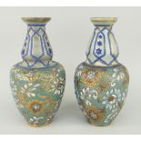 DOULTON PAIR OF DOULTON LAMBETH SILICONE SLATERS PATENT VASES overall decorated with flowers and