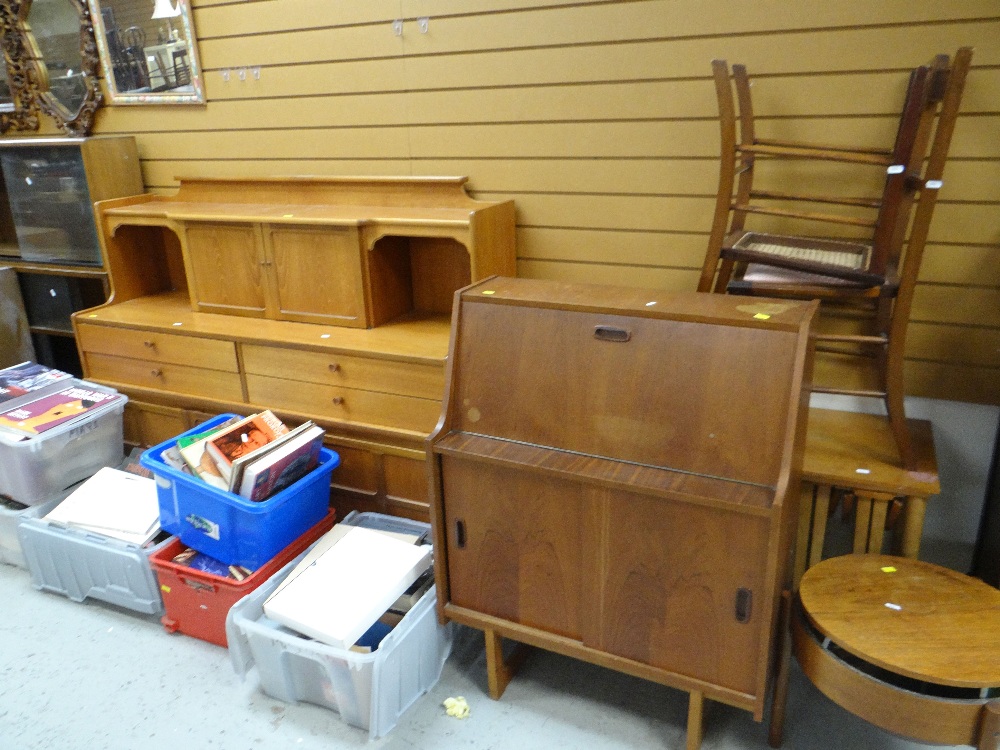 ASSORTED MID-CENTURY FURNITURE including sliding door bookcase, lounge unit, small bureau, nest of