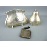 THREE ITEMS OF SMALL SILVER including a pear shape container and ladies' evening purse with