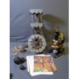 KIT BUILT GERMAN FLYING PENDULUM, KNIGHT WALL CLOCK and a vintage brass and Japan black microscope