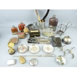 MIXED COLLECTABLES including electroplate, hip flasks, desk bell ETC