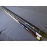 A CHAMPION FRED DAVIS SNOOKER CUE NO 16.5, 148cms length in a metal case with Raper and Sons Limited