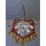 VICTORIAN BEADWORK PANEL in banner form attached to a fancy brass effect hanging bar