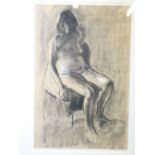 JACK SHORE charcoal drawing - seated nude lady, 44 x 29cms