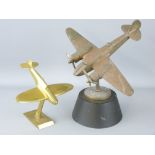 TWO BRASS AIRPLANE DESK MODELS, 20 and 12.5cm heights