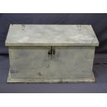 VICTORIAN LIDDED CAPTAIN'S CHEST with iron strap hinges and carry handles, 45cms height, 90cms