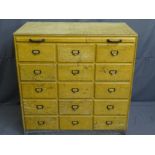 VINTAGE SHOP CABINET OF FIFTEEN DRAWERS with slide-out top tray, 92cms height, 92cms width, 52cms