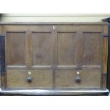 ANTIQUE OAK LIDDED CHEST with twin lower drawers, 77cms height, 120cms width, 50cms depth