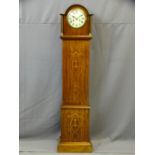 EARLY 20TH CENTURY INLAID MAHOGANY GRANDMOTHER CLOCK with coiled gong strike movement, 139cms