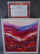 JAN GARDNER oil on canvas in box frame - abstract landscape entitled 'Red Rolling Earth', with