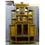 AN EXCELLENT LATE 19TH CENTURY INLAID ROSEWOOD SIDE CABINET, the mirrored top structure with central