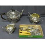 THREE PIECE EPNS TEASET, six fish knives and forks and other plated table cutlery