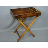 GEORGIAN MAHOGANY BUTLERS' TRAY ON STAND, 82cms height, 70 x 43.5cms the tray