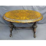 HIGH VICTORIAN INLAID & CARVED WALNUT SIDE TABLE, the oval top with scallop edge detail and turned