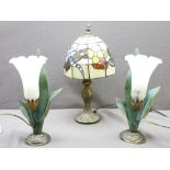 TIFFANY STYLE TABLE LAMP and a pair of Lilly effect table lamps E/T