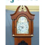 REPRODUCTION MAHOGANY EFFECT TRIPLE BRASS WEIGHT WESTMINSTER CHIME STRIKE LONG-CASE CLOCK, 211cms H