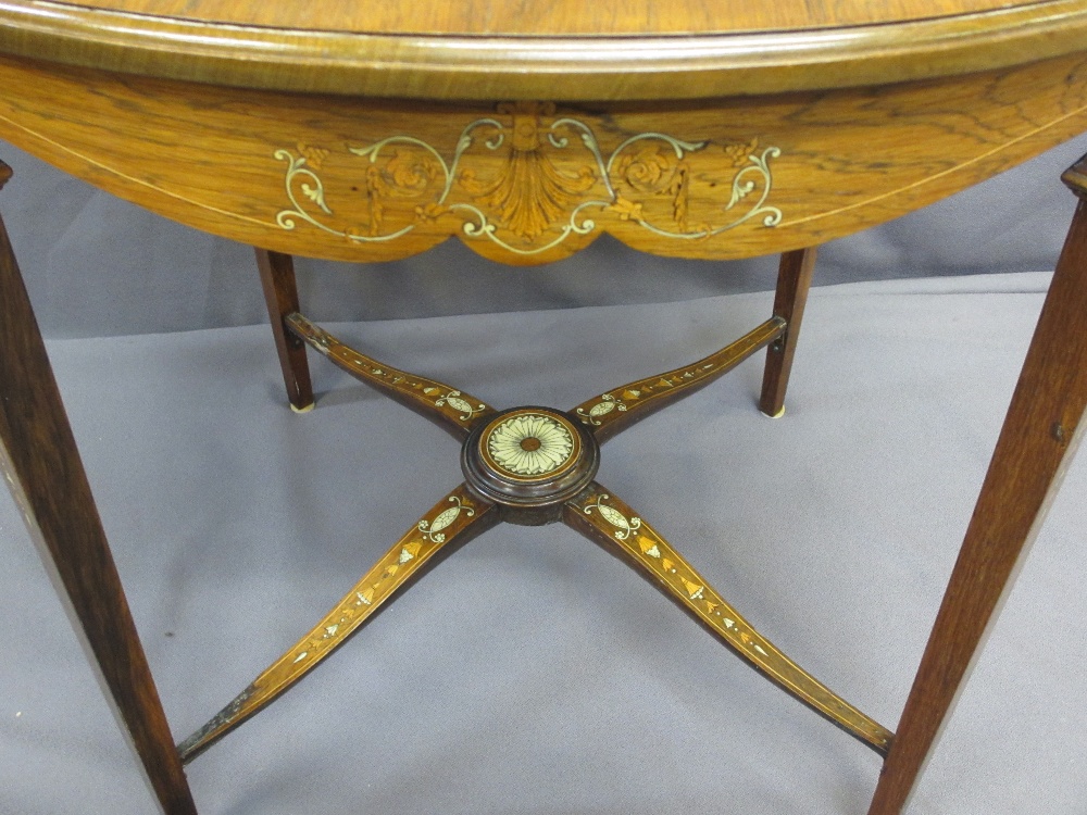 GOOD QUALITY INLAID WALNUT CIRCULAR TOP SIDE TABLE with X frame stretcher, 70cms H, 66cms diameter - Image 3 of 3