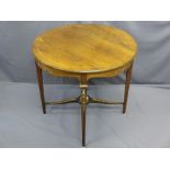 GOOD QUALITY INLAID WALNUT CIRCULAR TOP SIDE TABLE with X frame stretcher, 70cms H, 66cms diameter