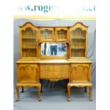 LATE 19TH CENTURY CABINET TOP SIDEBOARD with hooded top detail, central recessed mirror on a break-