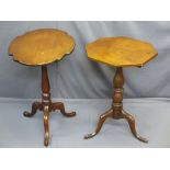 TWO VICTORIAN MAHOGANY SHAPED TOP TRIPOD TABLES, 69 and 67cms Heights