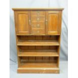 VINTAGE CUPBOARD BOOKCASE having four upper drawers and flanking doors over three open shelves on