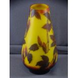 EMILE GALLE STYLE GLASS VASE, 24cms H