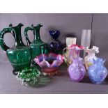 PAIR OF MARY GREGORY STYLE EWERS, Vaseline and milk glass ETC