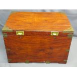 VINTAGE CAMPHORWOOD CHEST with brass strapping, iron carry handles and inset lift handles to the