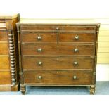 NINETEENTH CENTURY MAHOGANY CHEST of two short over three long drawers and slender top drawer, brass