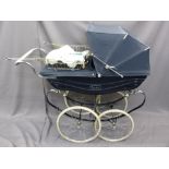 NICE QUALITY VINTAGE SILVER CROSS BABY'S PRAM with attachments, 134cms L