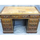 REPRODUCTION MAHOGANY PEDESTAL DESK with inset tooled leather top, 78cms H, 121.5cms W, 68cms D