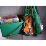 CHINESE MADE VIOLIN IN A HARD CARRY CASE and a quantity of old LP records