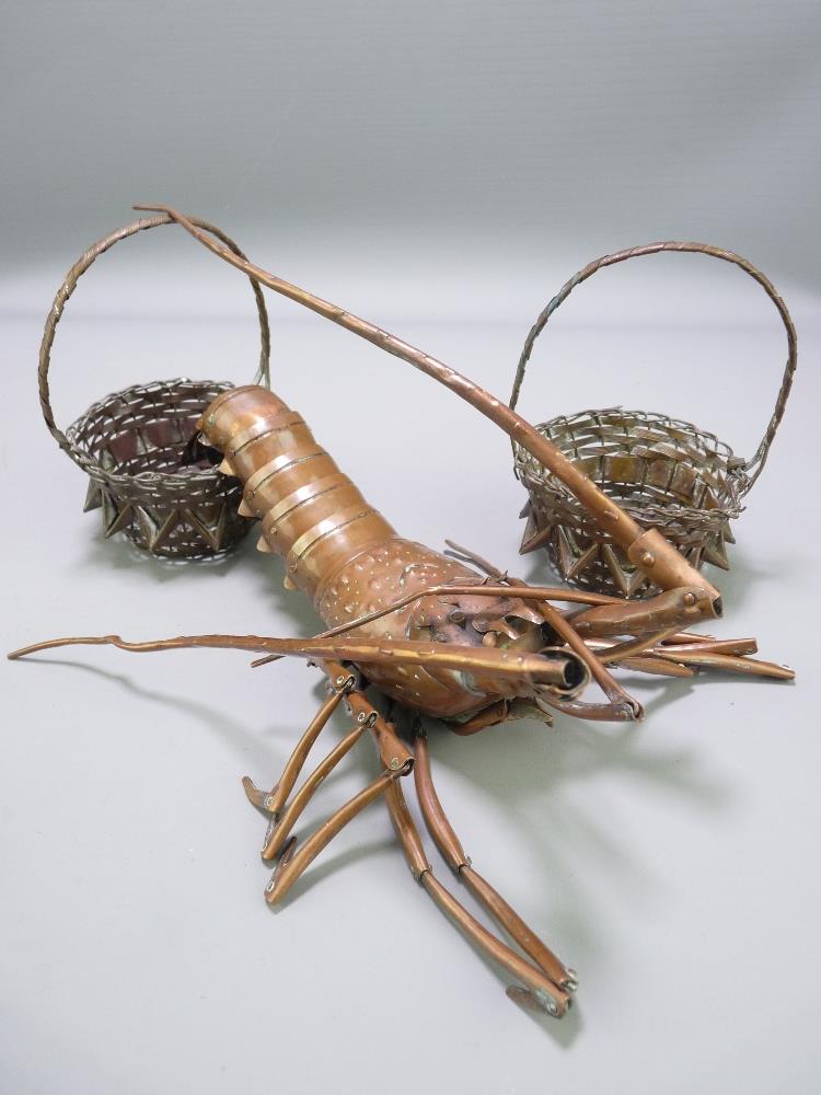 LATE 19TH/EARLY 20TH CENTURY JAPANESE RETICULATED METAL CRAYFISH, 41cms length and two metalwork