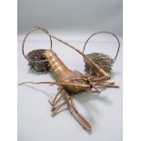 LATE 19TH/EARLY 20TH CENTURY JAPANESE RETICULATED METAL CRAYFISH, 41cms length and two metalwork