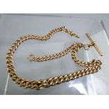 9CT GOLD ALBERT with graduated links, T bar and swivel, 57.7grms