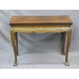 GEORGIAN & LATER FOLD-OVER MAHOGANY TEA TABLE with carved lower detail on ball and claw feet,