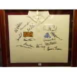SPORTING MEMORABILIA - framed 'England Tetley Bitter' cricket shirt signed by Graham Thorpe,