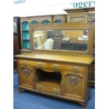 ARTS & CRAFTS STYLE SIDEBOARD BASE with associated mirror back and dog kennel base centre,