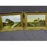 E HUDSON oils on canvas, a pair - rural church and river scenes near Marne, France, signed, 29 x