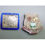 TWO SILVER & ENAMEL BADGES, Llandudno General Hospital 'Service above self', 20.5grms and Olive